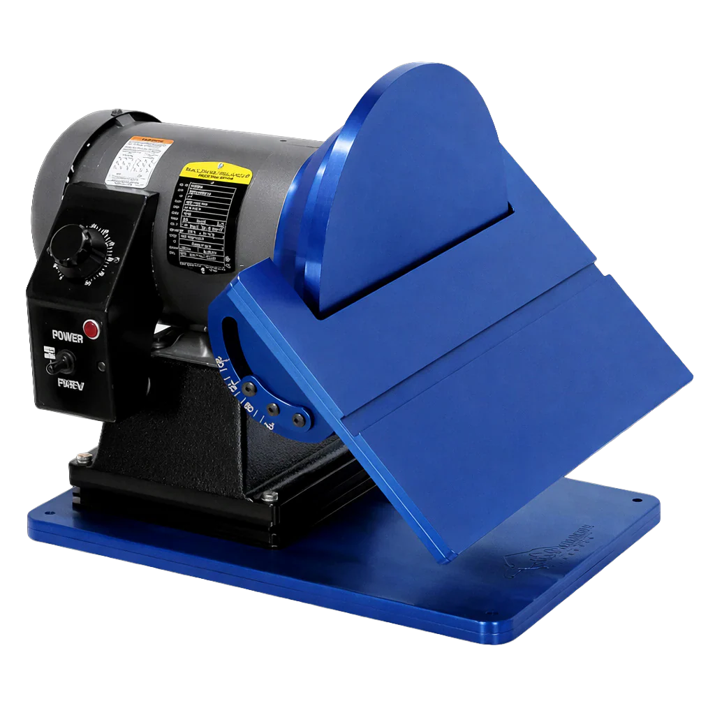 A blue disc grinder on a blank background.