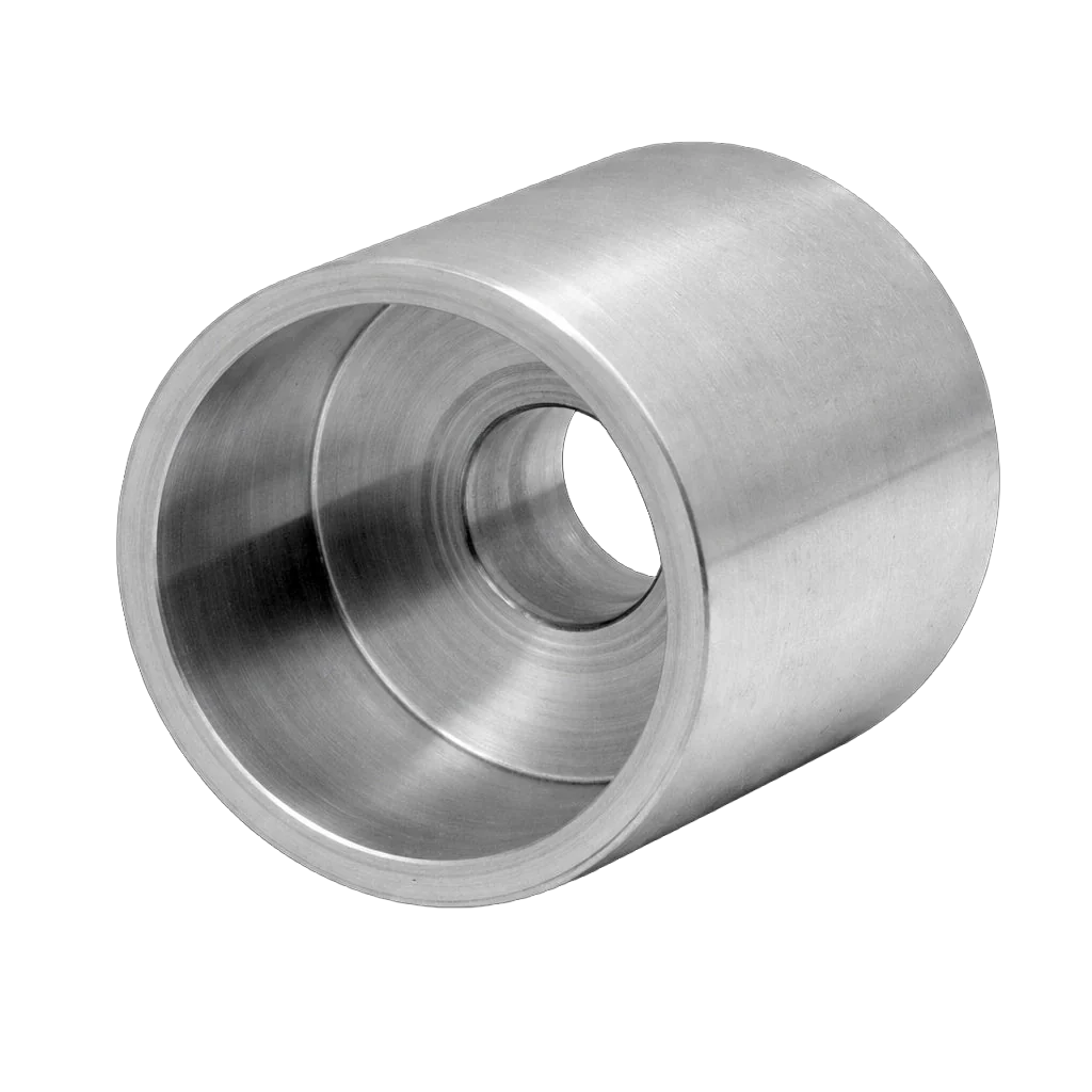 A metal drive wheel on a blank background.