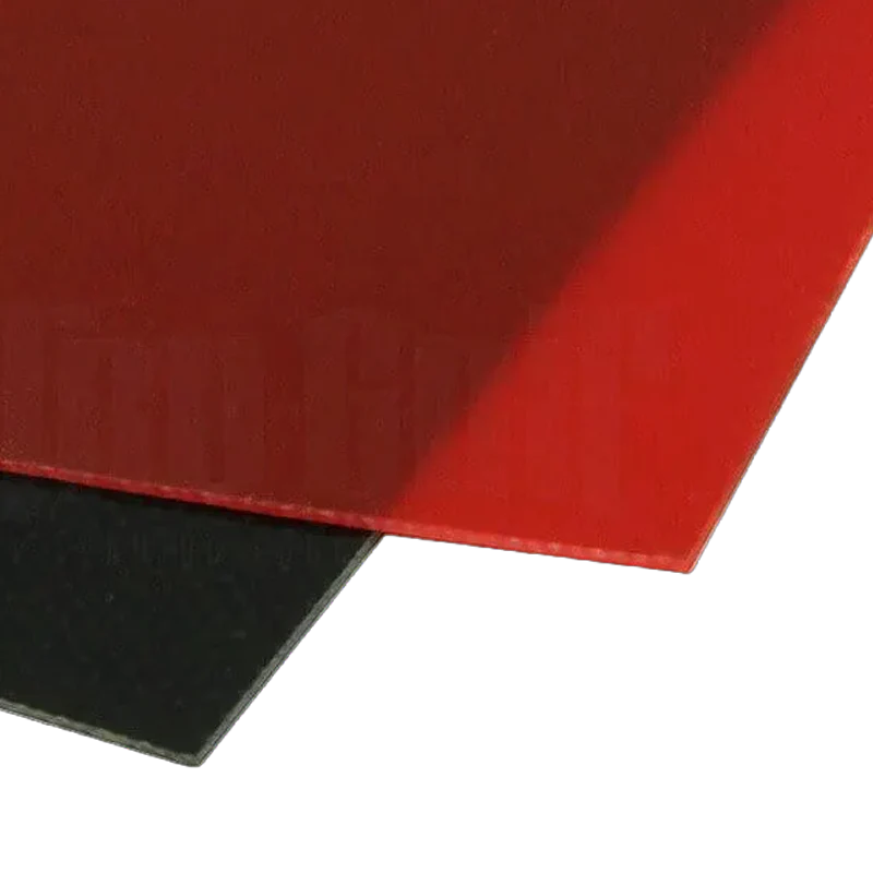Red and black liner and spacer material on a blank background.