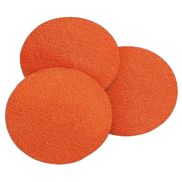 Three red PSA disks on a blank background.