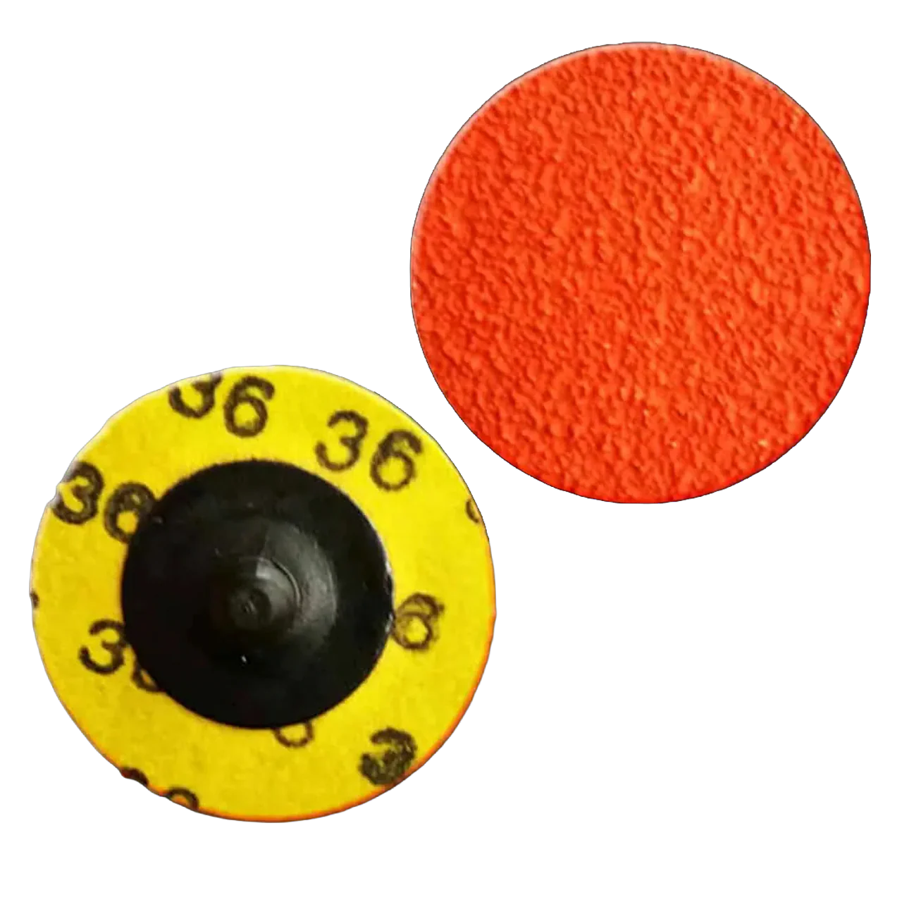 Front and back of a quick change disc on a blank background.