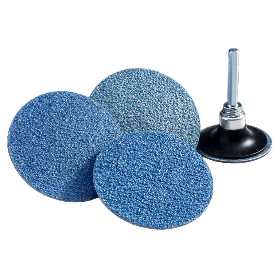 Three blue quick change discs on a blank background.