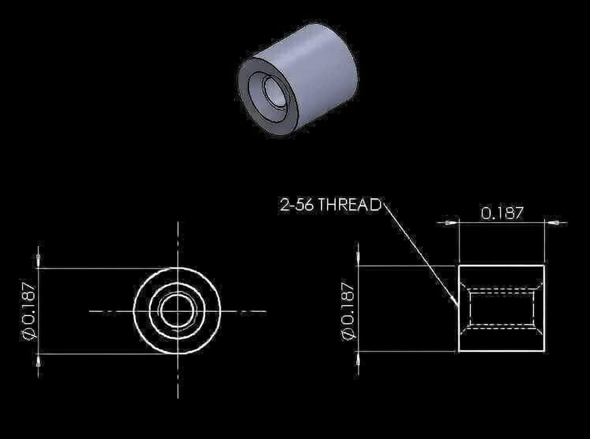 Stand Off 3/16" D x 3/16" L  2-56 Thread 303 Stainless