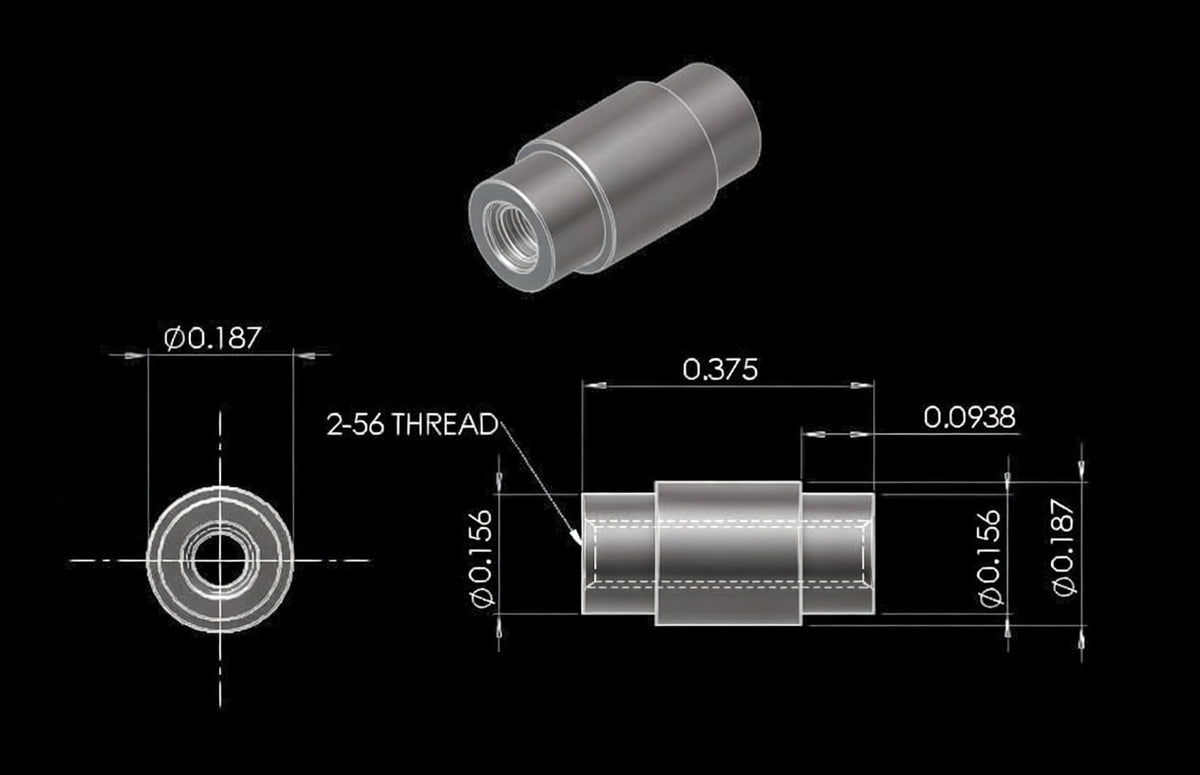 Stop Pin 3/16" D x 3/8" L x 1 Shoulder 2-56 Thread 303 Stainless
